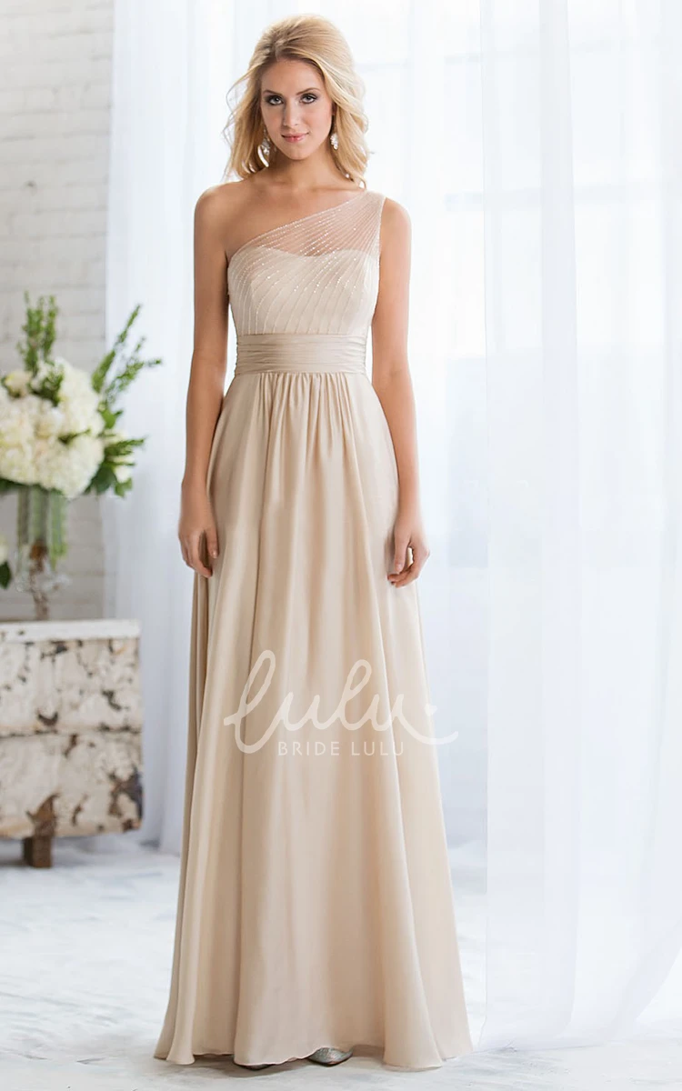 One-Shoulder Illusion A-Line Bridesmaid Dress with Crystal Waist Classy Prom Dress