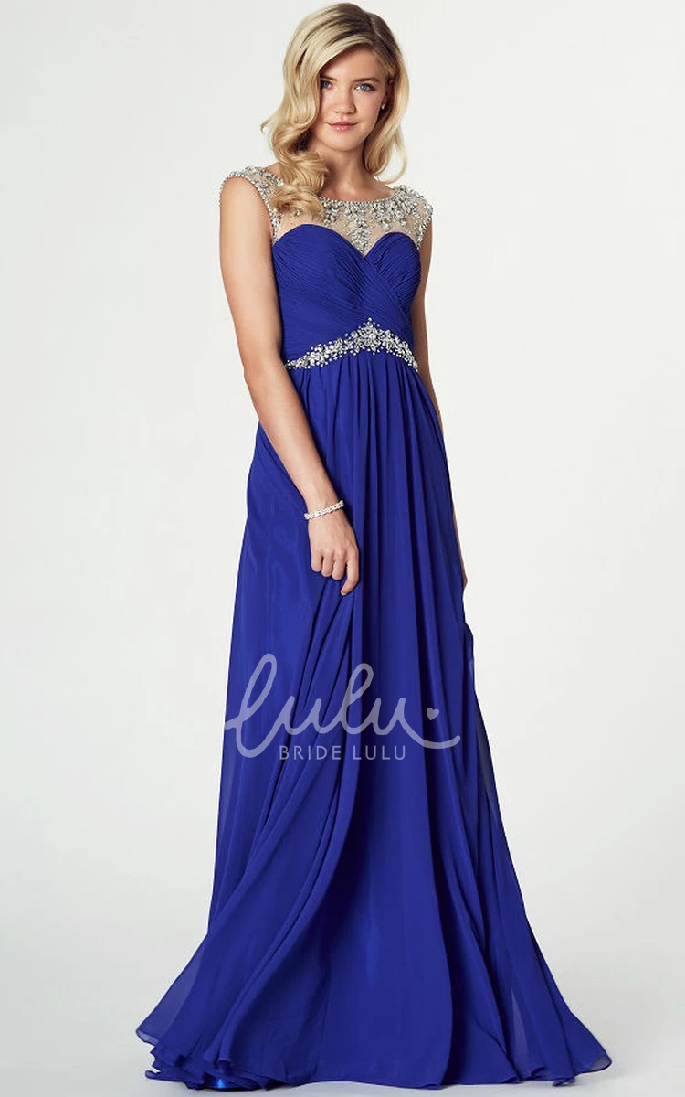 Beaded Sleeveless Maxi Chiffon Prom Dress Flowy Women's Evening Dress