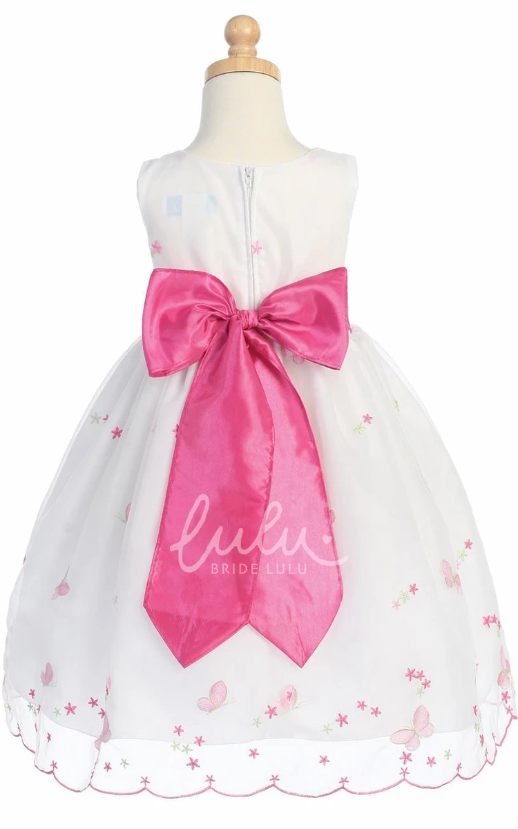 Organza&Taffeta Flower Girl Dress with Bow Tea-Length