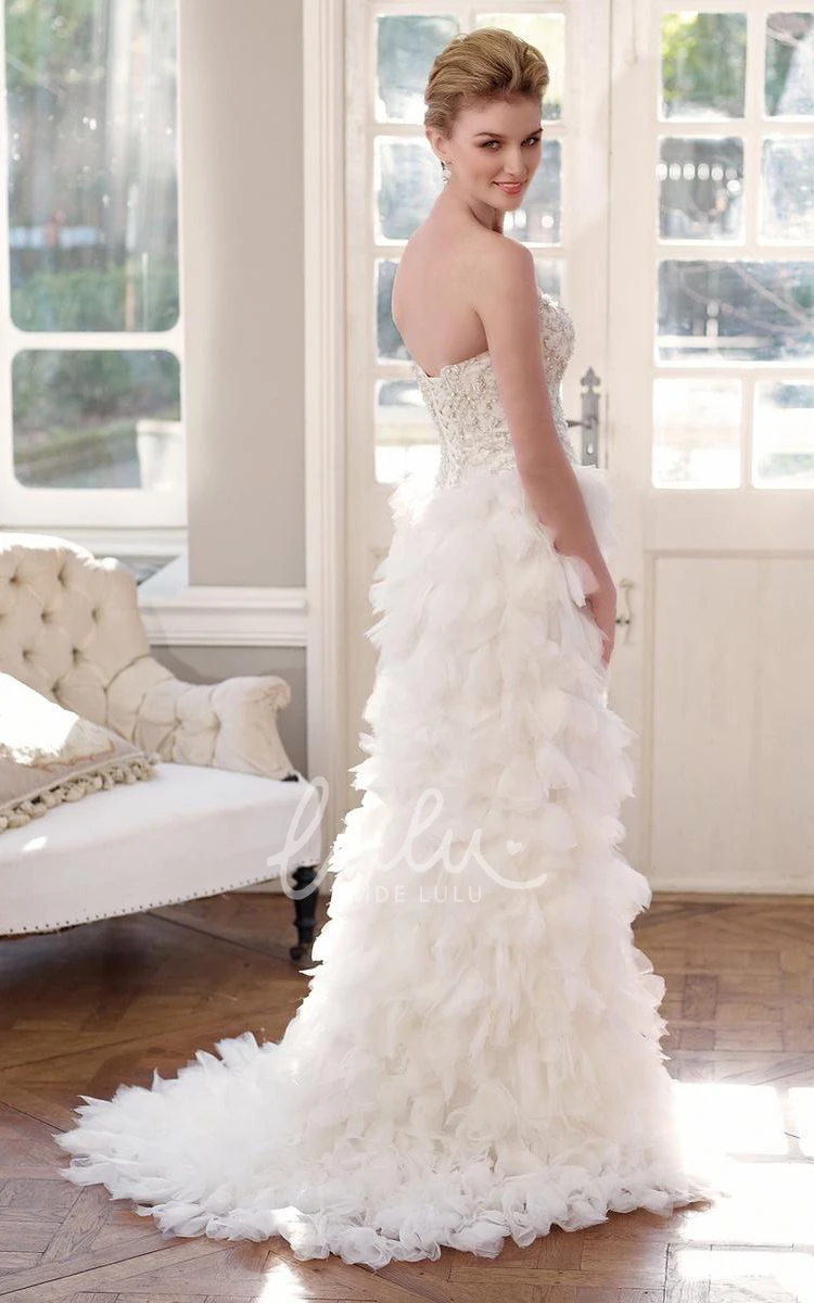 Beaded Sweetheart Tulle Wedding Dress with Ruffles Elegant Sheath Style