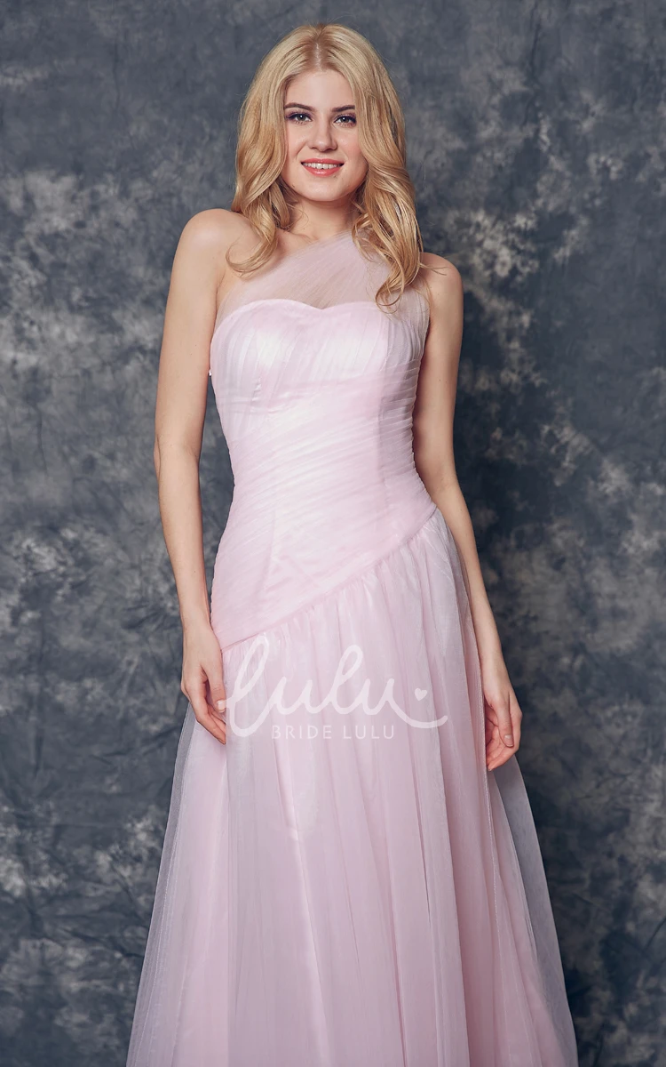 One Shoulder A-line Tulle Bridesmaid Dress with Pleats Noble & Elegant