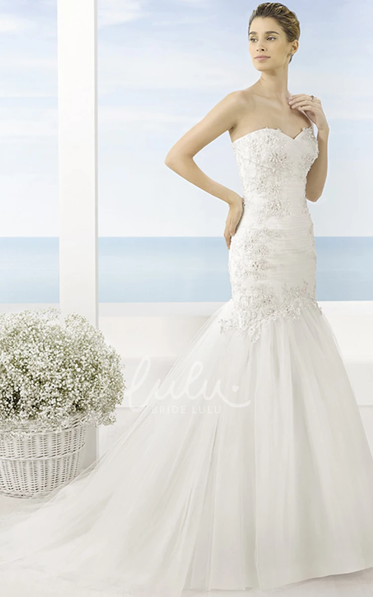 Mermaid Ruched Sweetheart Tulle Wedding Dress with Sweep Train Stunning Bridal Gown