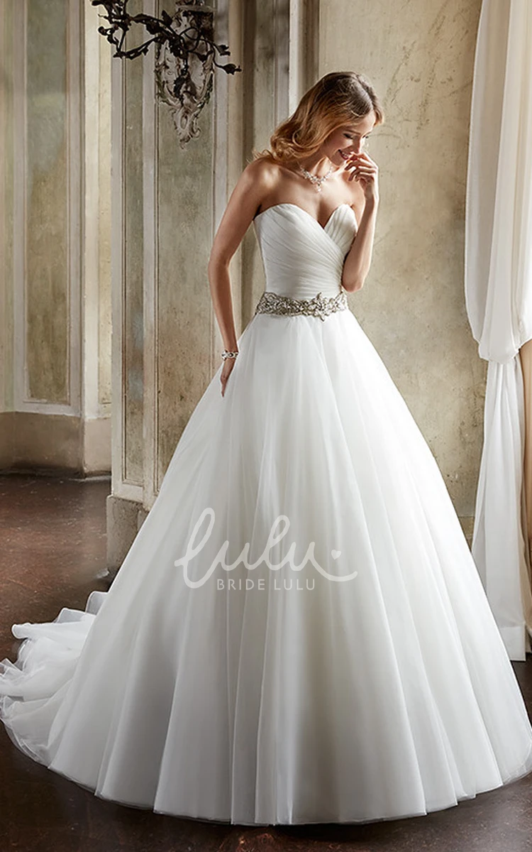 Sweetheart Tulle Ball Gown Wedding Dress with Jeweled Criss Cross
