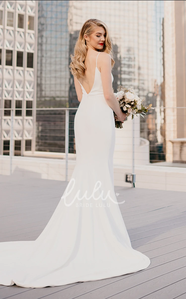 Modern Low-V Back Satin Wedding Dress with Chapel Train