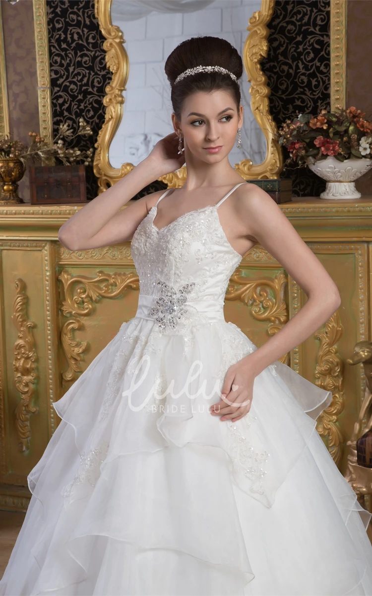 Organza Ball Gown Wedding Dress with Lace and Beading Spaghetti Straps and Unique