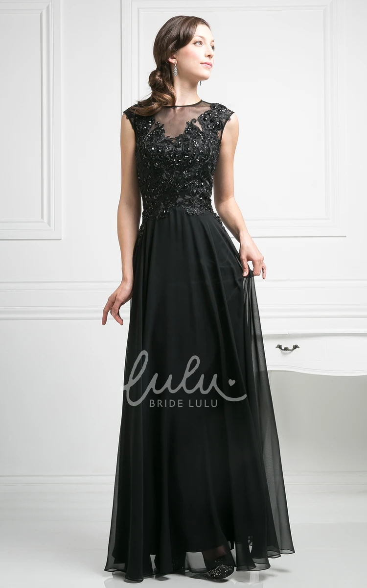 Applique Chiffon A-Line Bridesmaid Dress with Scoop-Neck and Illusion