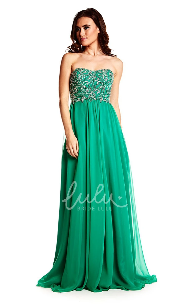 Chiffon Prom Dress with Beaded Strapless Design and Lace-Up Back