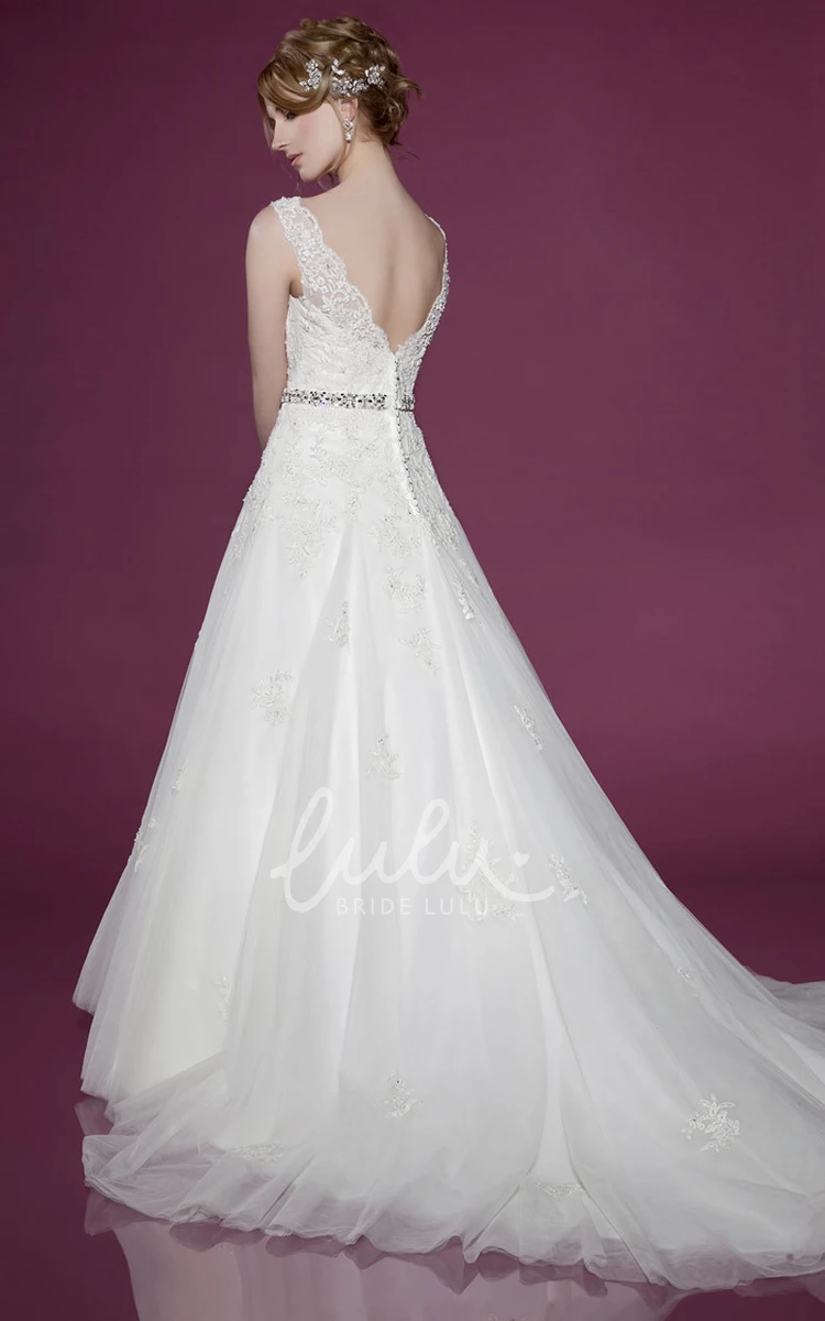 Cap-Sleeve Lace and Tulle Bateau Wedding Dress