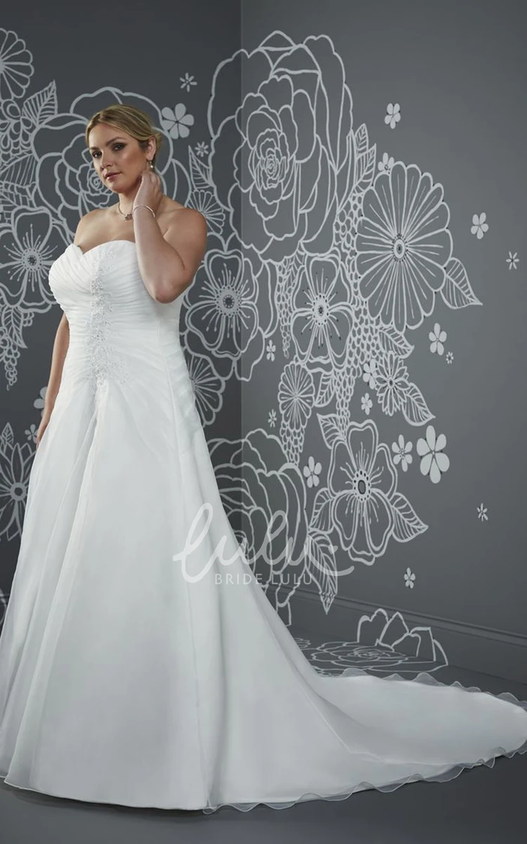 A-Line Long Sweetheart Sleeveless Satin Criss Cross Beading Court Train Corset Back Beading Dress