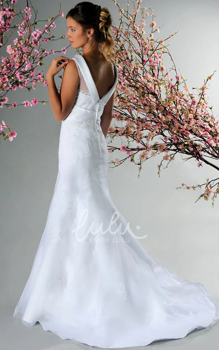 Crystal Applique Mermaid Bridal Gown with Satin Neckline and V-Back Modern Wedding Dress