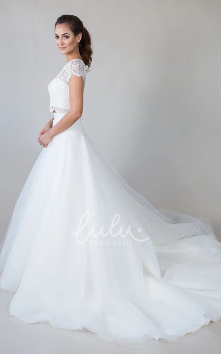 Lace Illusion Scoop-Neck Short-Sleeve Wedding Dress