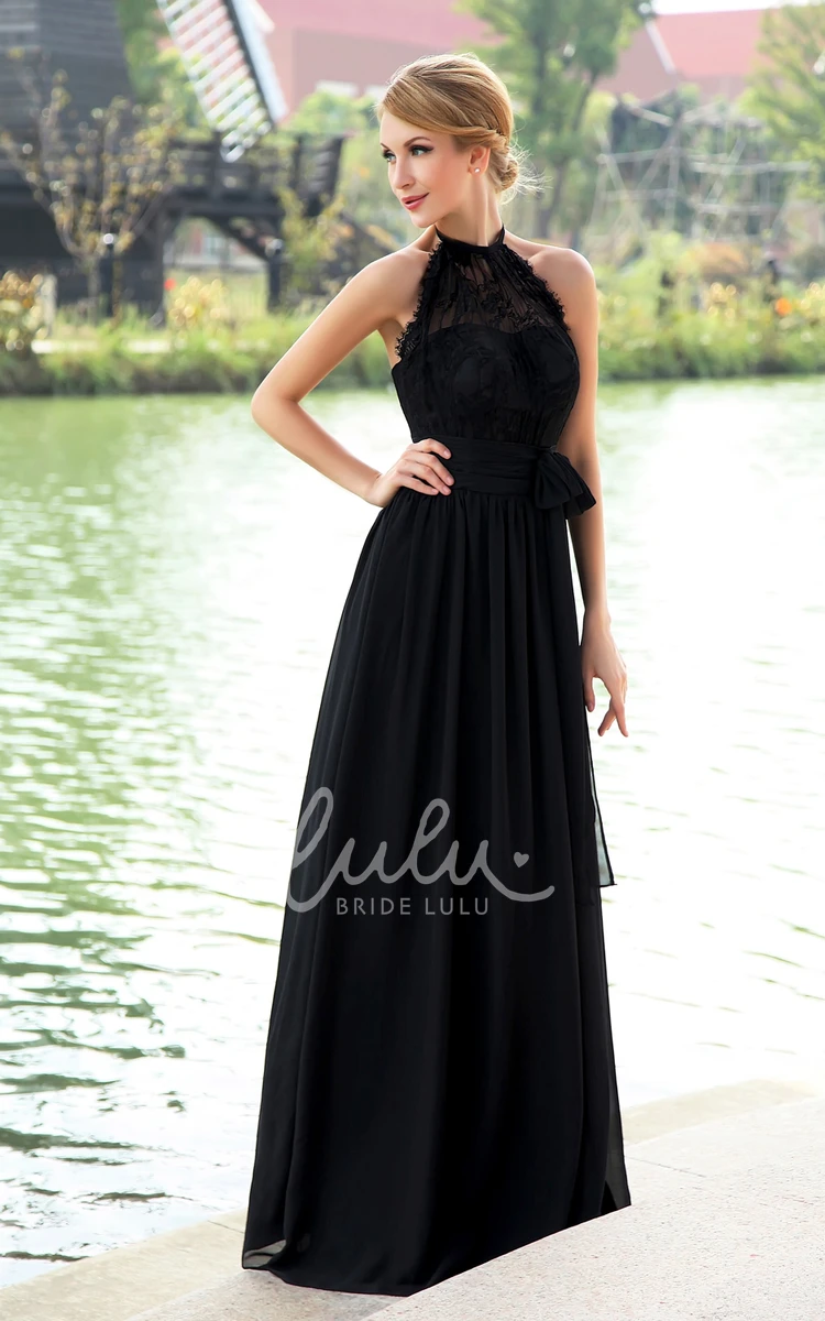 Halter Chiffon Floor-Length Dress with High Neck for Formals