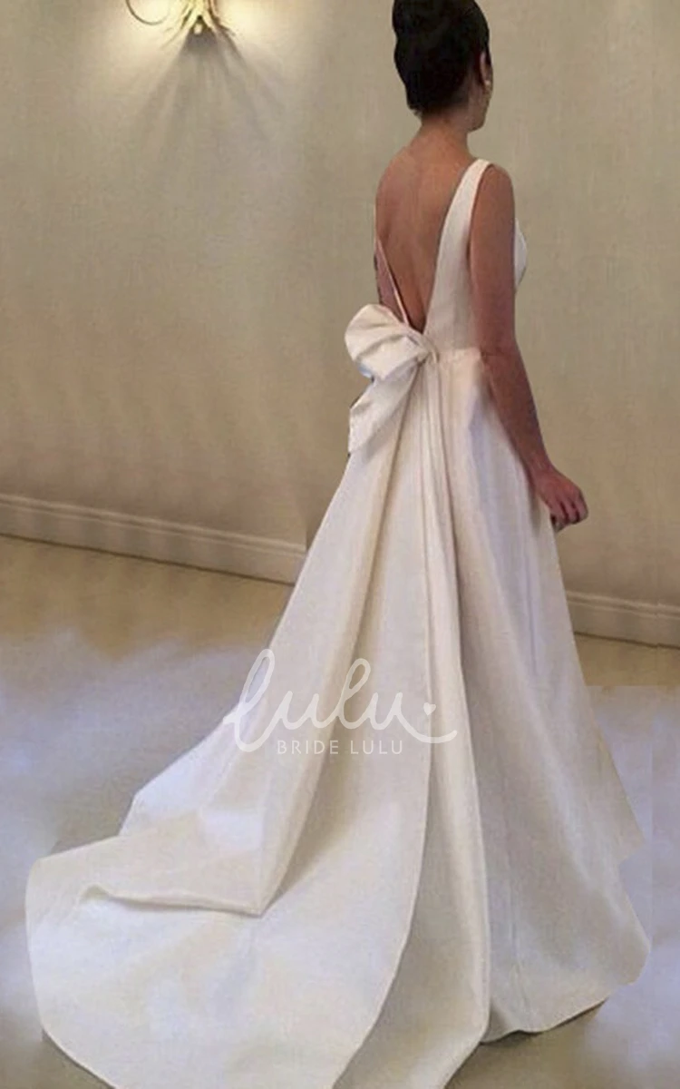 A-line Satin Gown with Pleated Skirt and Deep-v Back for Elegant Brides