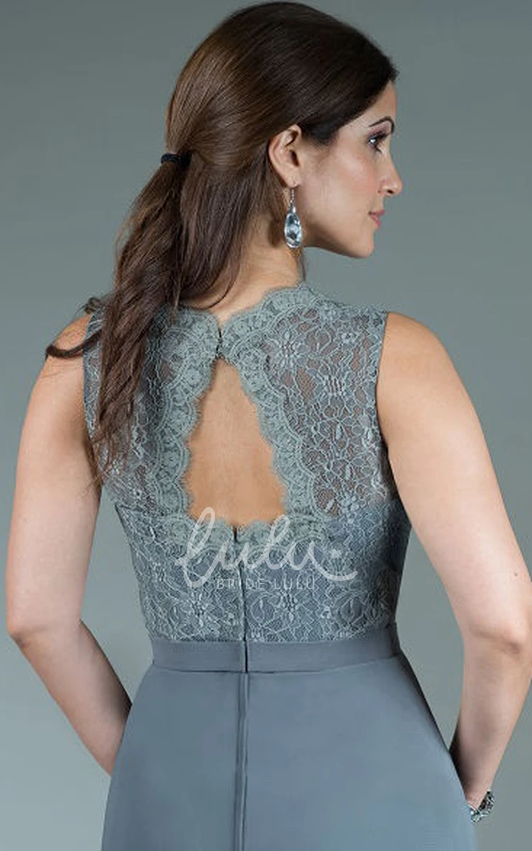 Lace A-Line Mother Of The Bride Dress with Scalloped V Neck & Back Keyhole