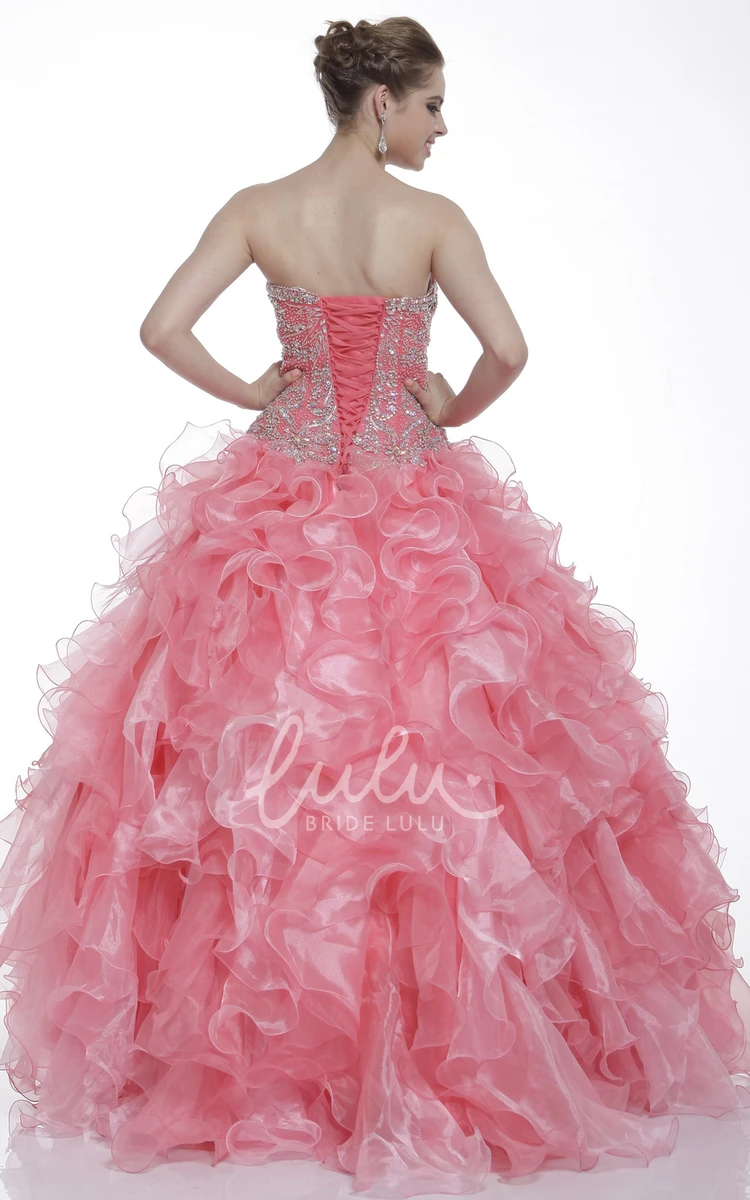 Sweetheart Ball Gown Organza Formal Dress with Long Sleeves Ruffles and Beading