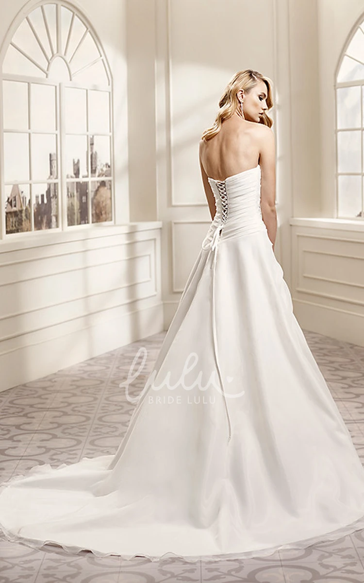 Strapless Maxi Satin A-Line Wedding Dress with Appliques