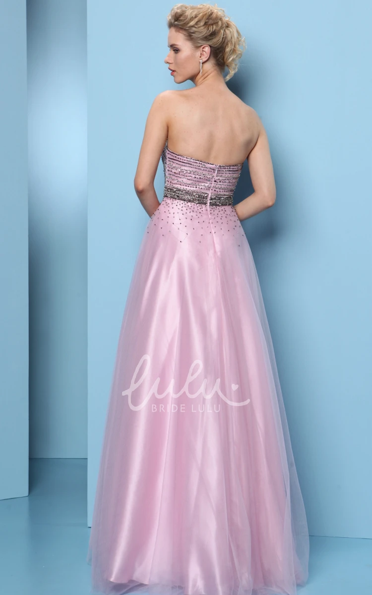 Sleeveless Sweetheart Tulle&Satin A-Line Prom Dress Beaded Embellishments