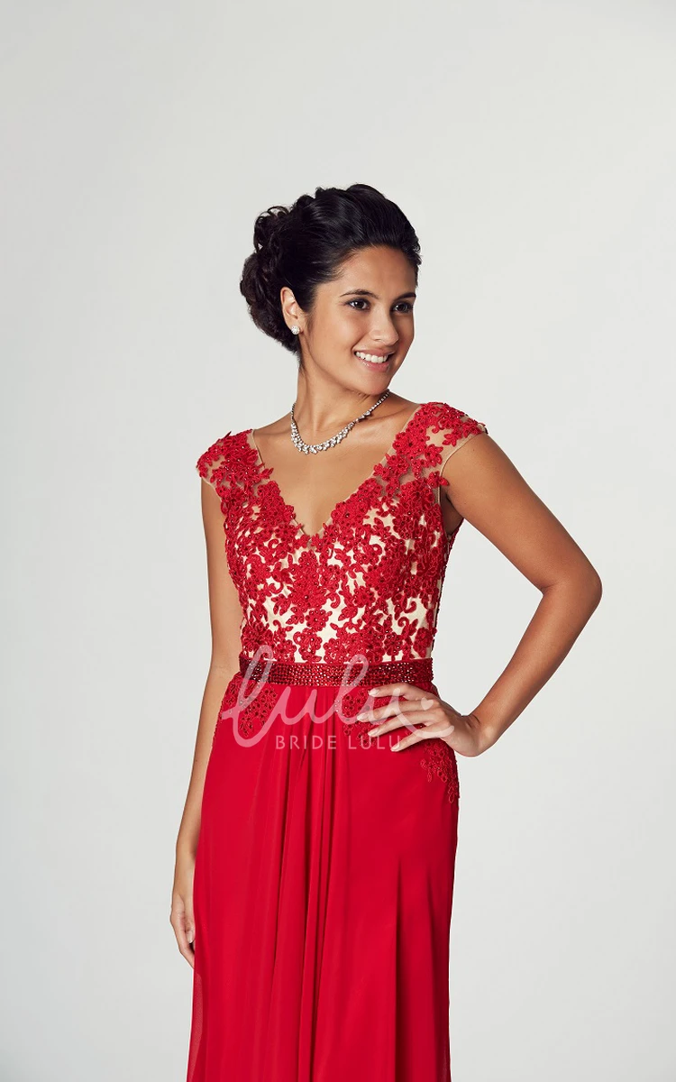 Cap Sleeve V-Neck Jersey Prom Dress with Appliques Unique Prom Dress 2025