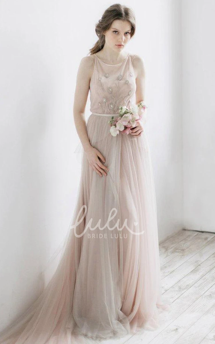 Tulle Pleated Dress with Illusion Back Ethereal Wedding Dress