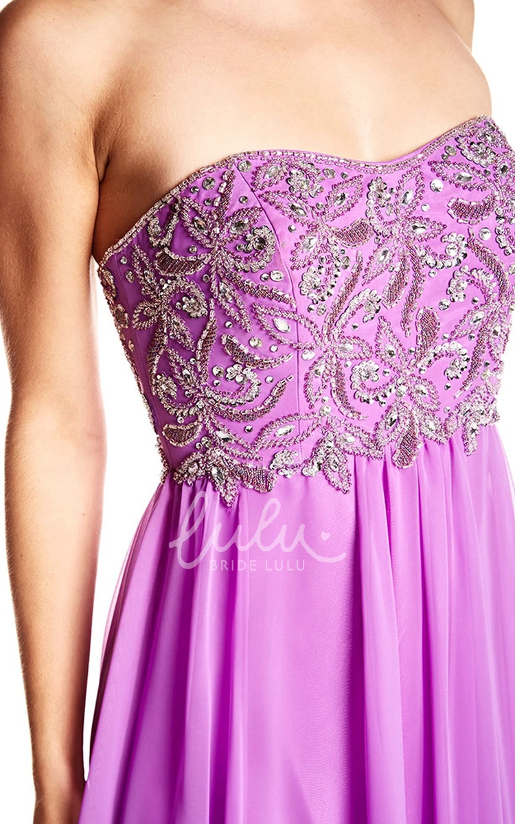 Beaded Chiffon Prom Dress with Brush Train Strapless Halter