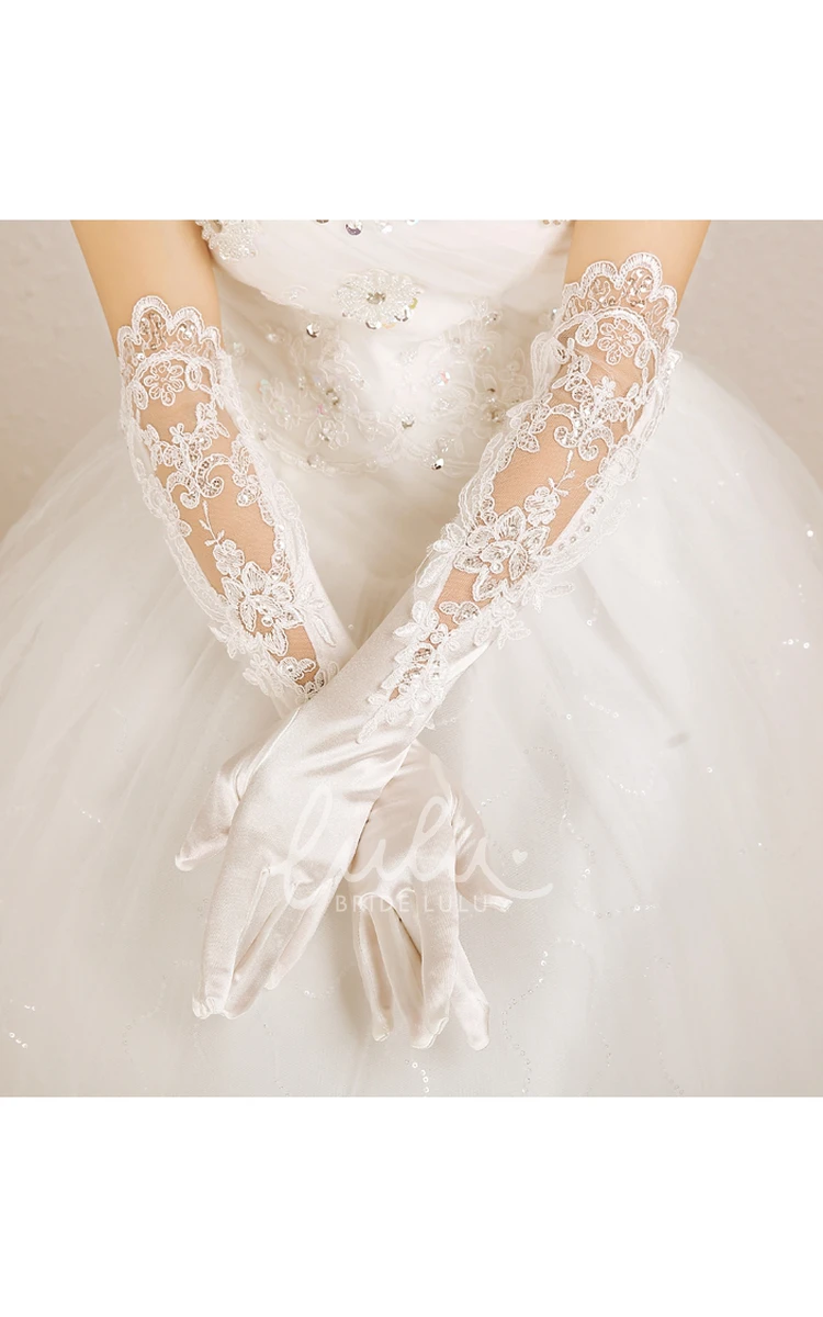 Plus Size White Lace Satin Elbow-Length Wedding Gloves