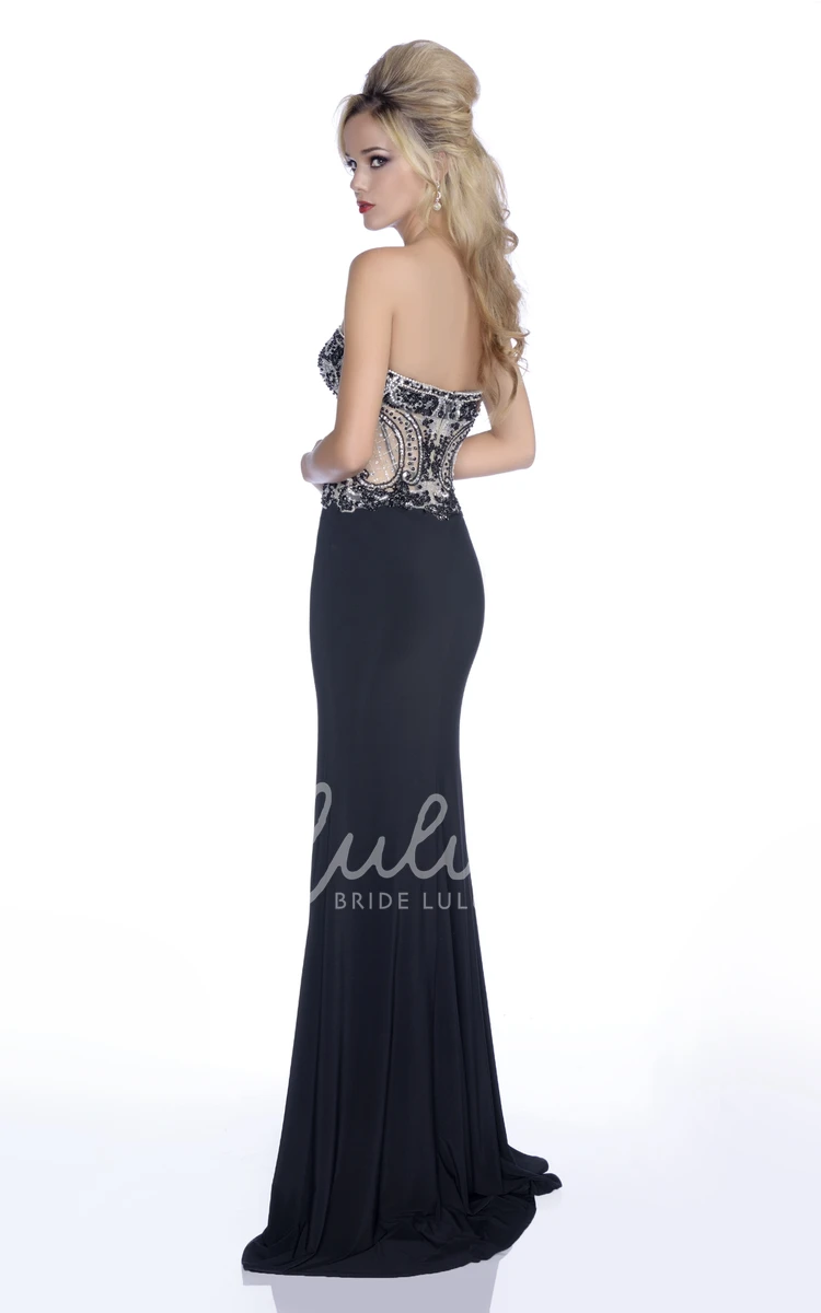 Crystal Bodice Jersey A-Line Formal Dress with Sweetheart Neck and Side Slit