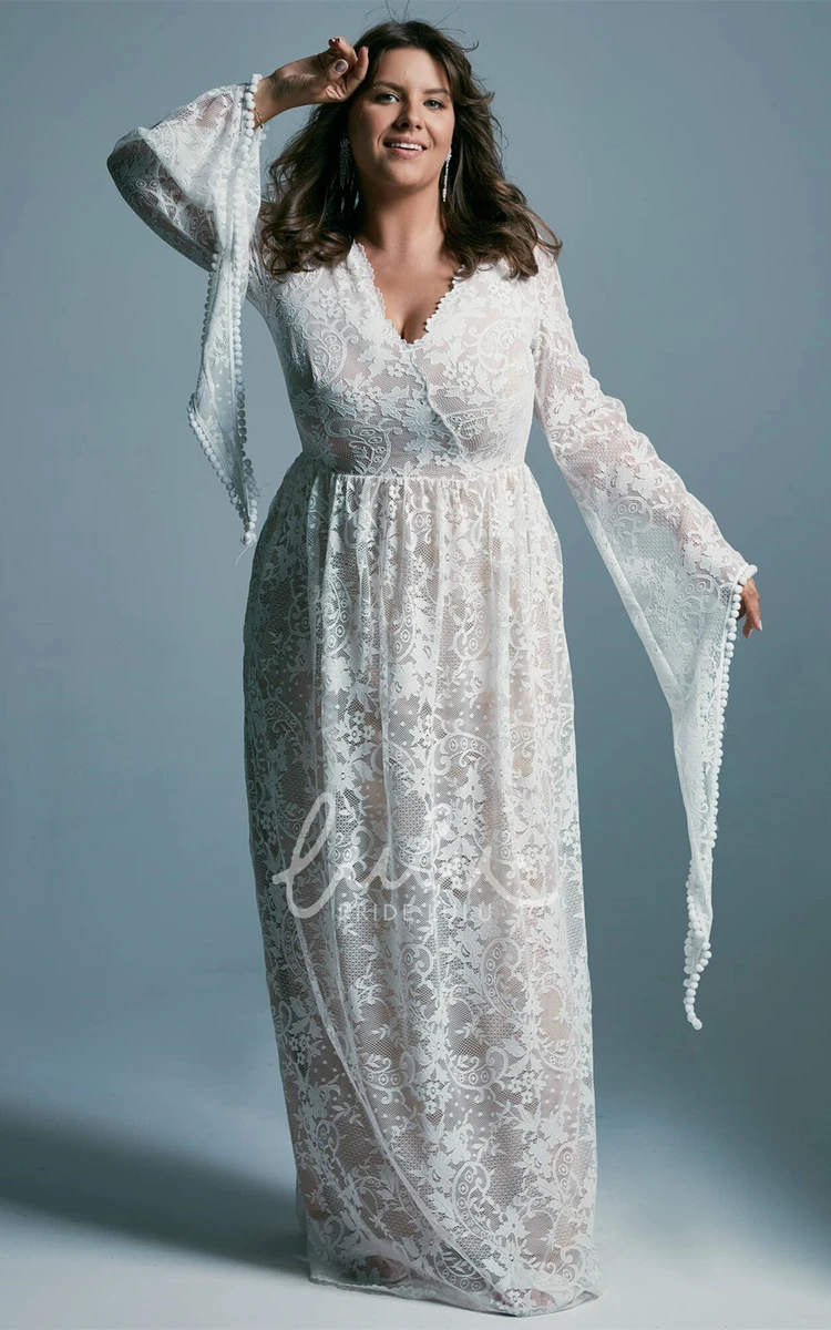 Bohemian Lace Plus Size Bridal Dress with Appliques Country Beach Casual