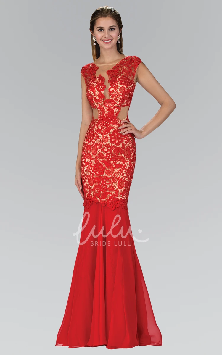 Lace Trumpet Deep-V Back Bridesmaid Dress with Cap-Sleeves