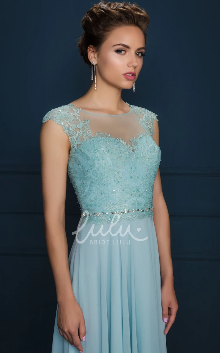 Appliqued Cap-Sleeve Maxi Chiffon&Lace Evening Dress Unique Bridesmaid Dress