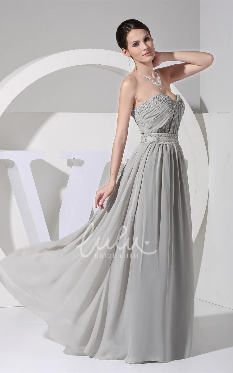 Chiffon Maxi Prom Dress with Sweetheart Neckline Appliques and Flowy Skirt