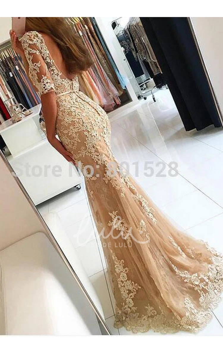 Half Sleeve Mermaid Dress with Lace Appliques Floor-Length