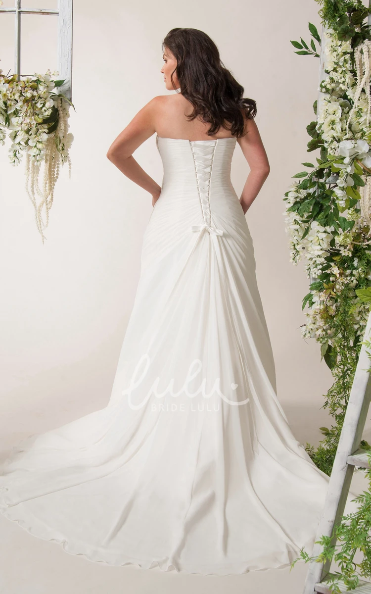 Chiffon Sheath Wedding Dress with Sweetheart Neckline Side Ruching and Corset Back