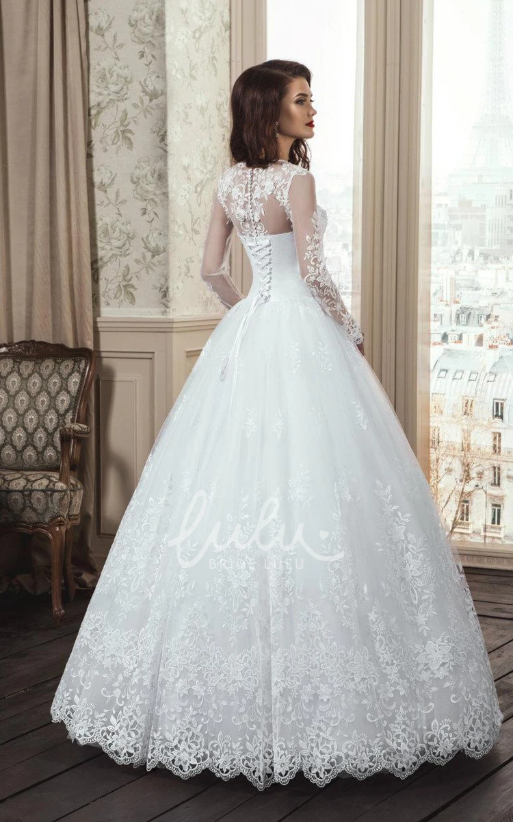 Long Sleeve Lace Tulle Wedding Dress A-Line Silhouette