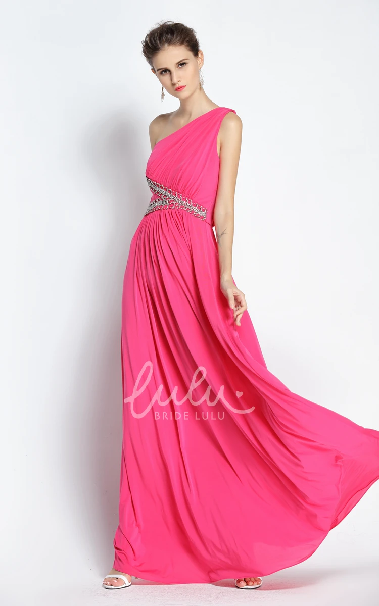 Beaded One-shoulder Sleeveless A-Line Prom Dress Elegant Floor-length Women's Dress