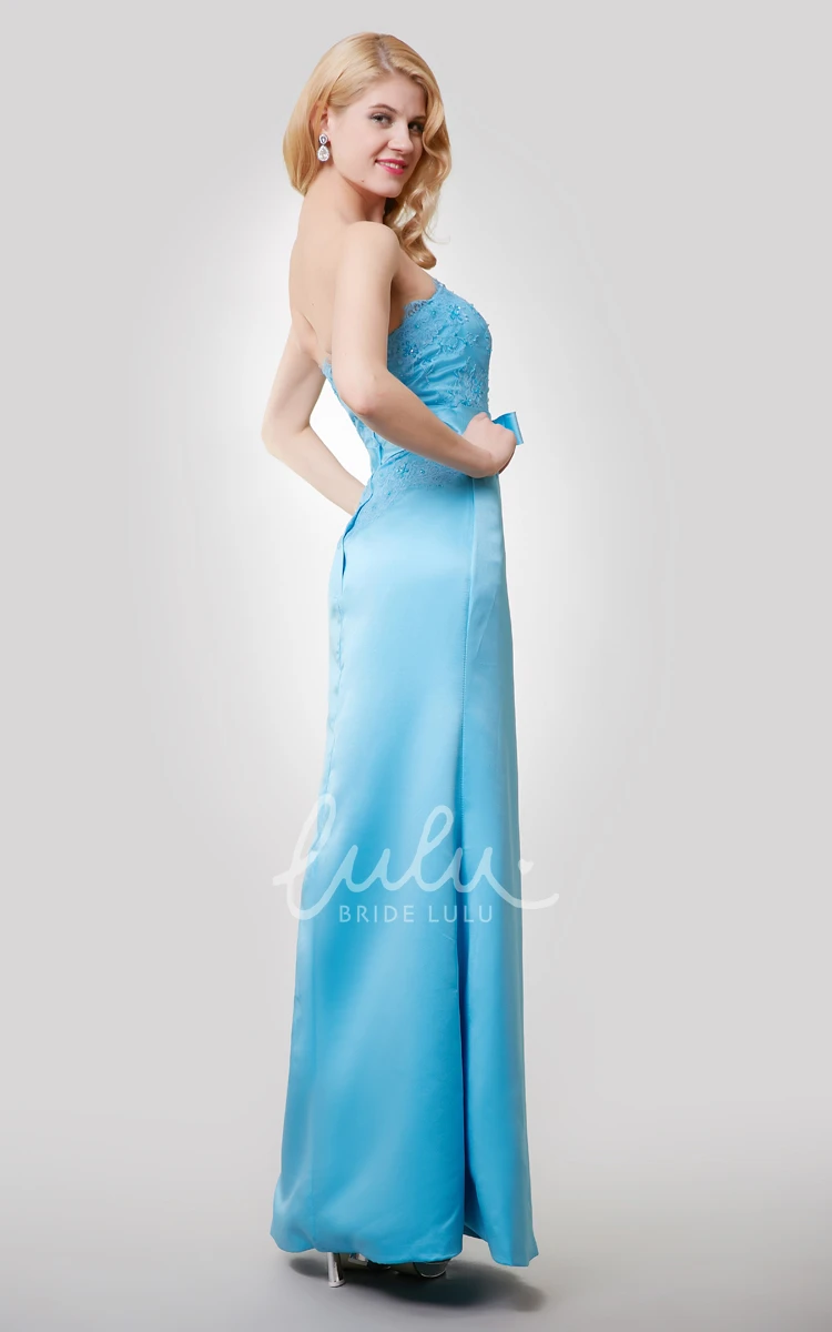 Strapless Satin Dress with Beaded Lace Bodice and Bow Modern Bridesmaid Dress