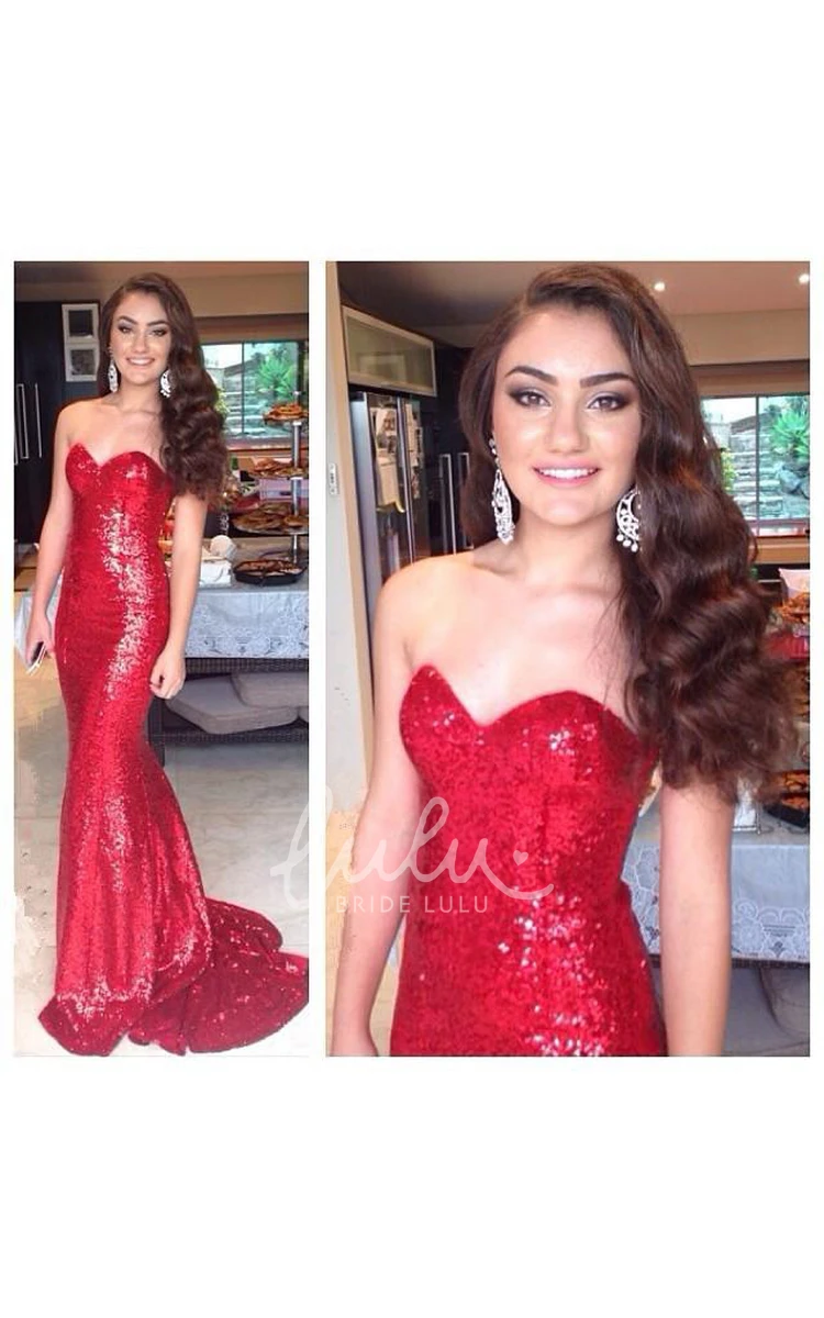 Glamorous Red Sequins Mermaid Prom Dress with Sweep Train 2024 Collection