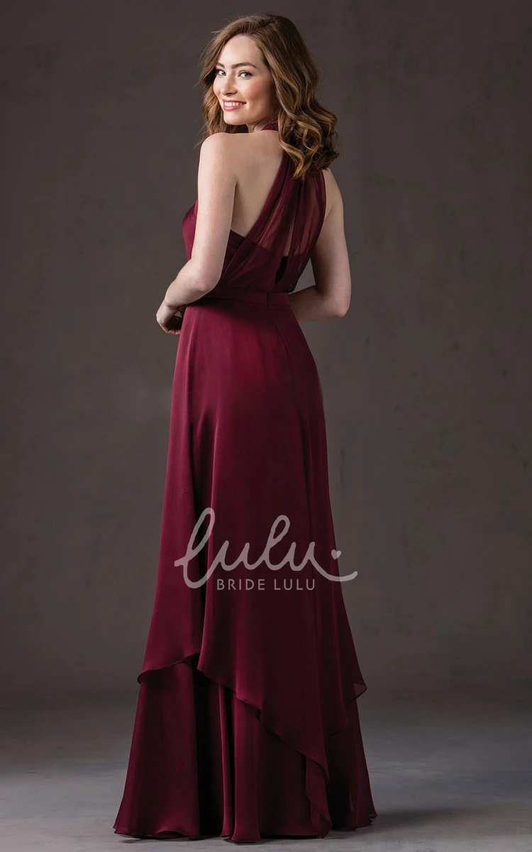 Long V-Neck Pleated Gown with Keyhole Bridesmaid Dress