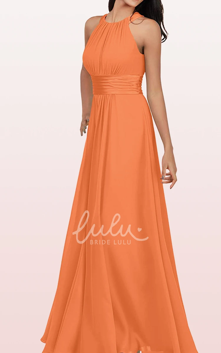 Chiffon Halter A-line Bridesmaid Dress with Ruching Ankle-length