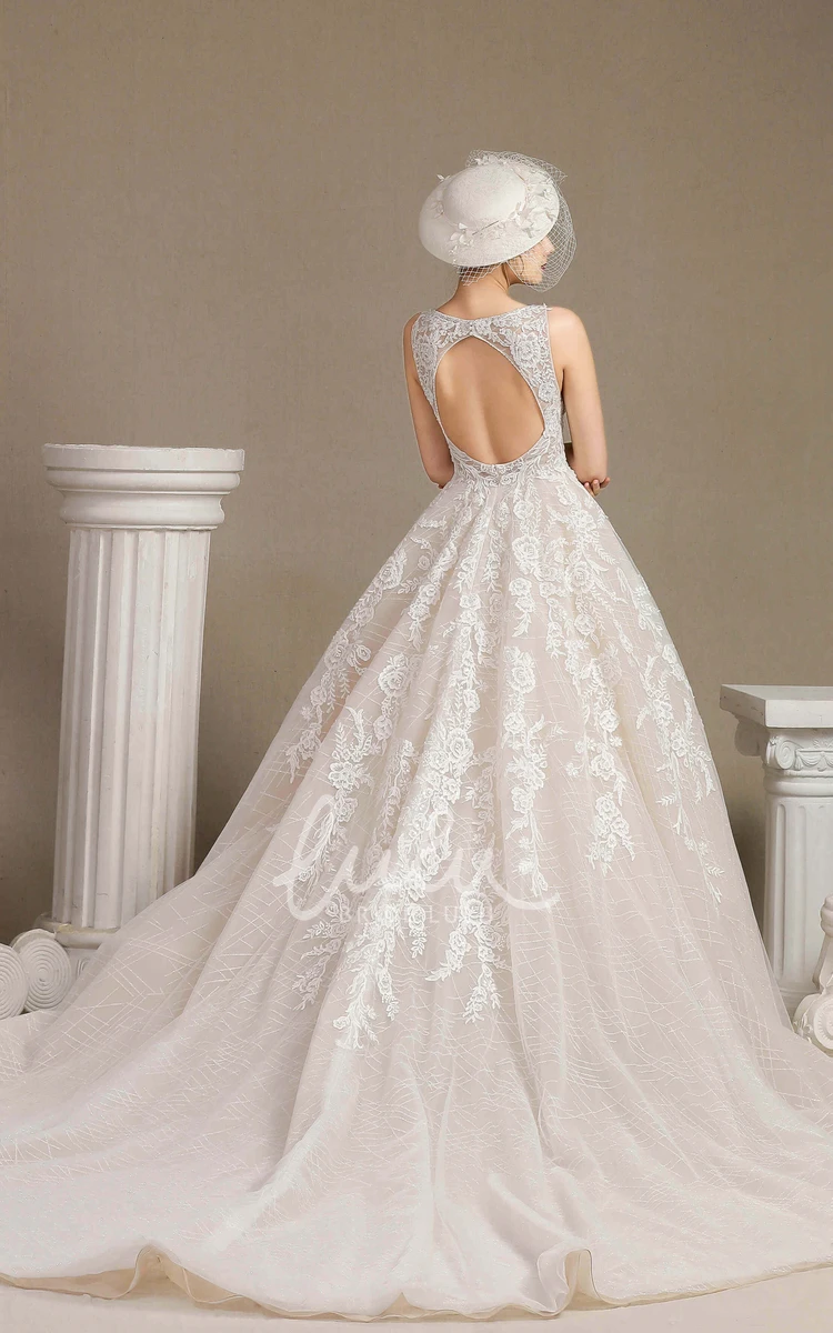 Vintage Lace Appliqued Ballgown Wedding Dress with Keyhole and Ruching