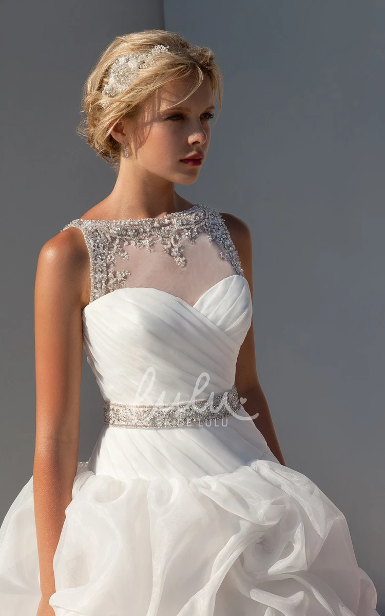 Organza Wedding Dress with Beading and Ruching Ball Gown Jewel-Neck Pick-Up Floor-Length