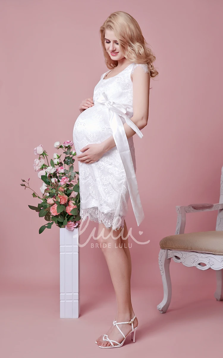 Short Lace Maternity Dress with Empire Waist and Cap Sleeves Includes Sash