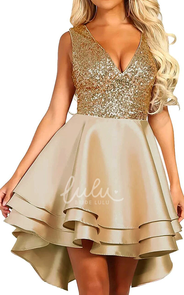 Ball Gown Satin Sequins Homecoming Dress with Ruffles Sleeveless Simple Women