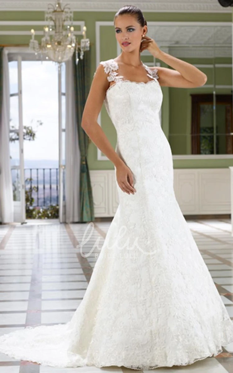 Lace Sleeveless Wedding Dress with Deep-V Back and Court Train Trumpet Floor-Length