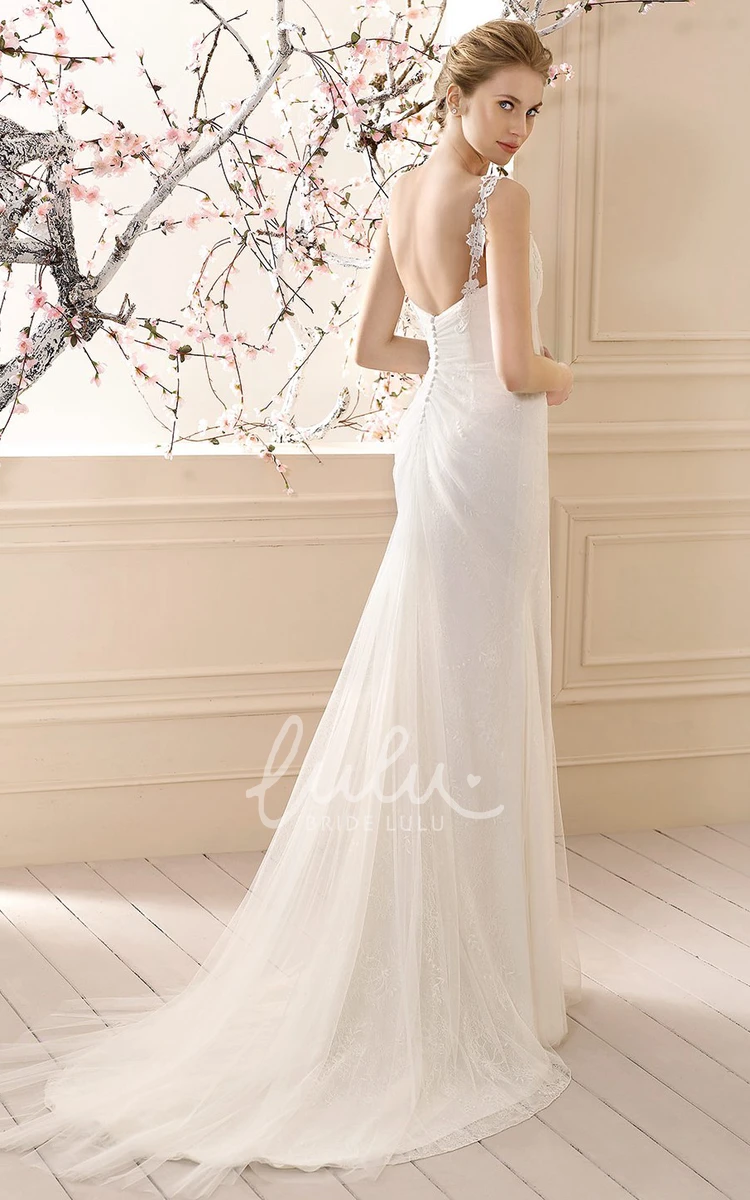 Strapped Appliqued Sleeveless Tulle Wedding Dress Flowy Sheath Dress for Unique Brides