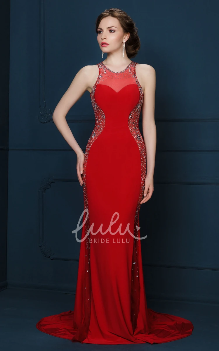 Sleeveless Beaded Sheath Long Evening Dress