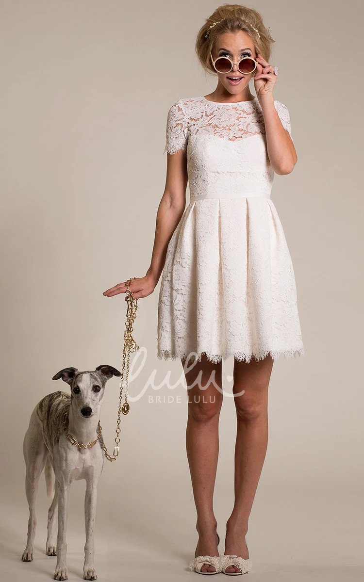 Short-Sleeve Lace Sheath Wedding Dress Modern Bridal Gown
