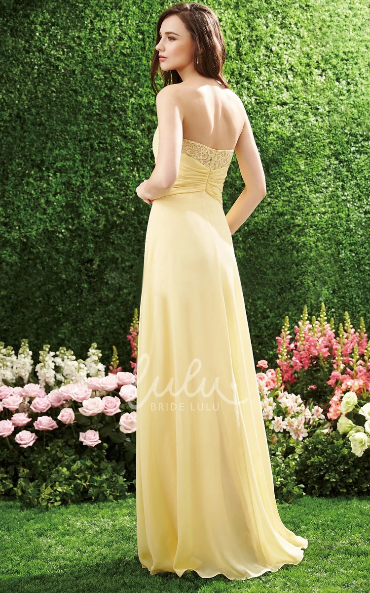 Chiffon A-Line Bridesmaid Dress with Lace Detail and Ruches Sweetheart