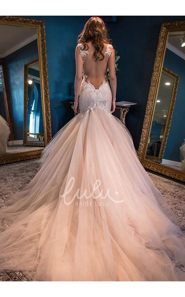 Open Back Mermaid Lace Tulle Wedding Dress