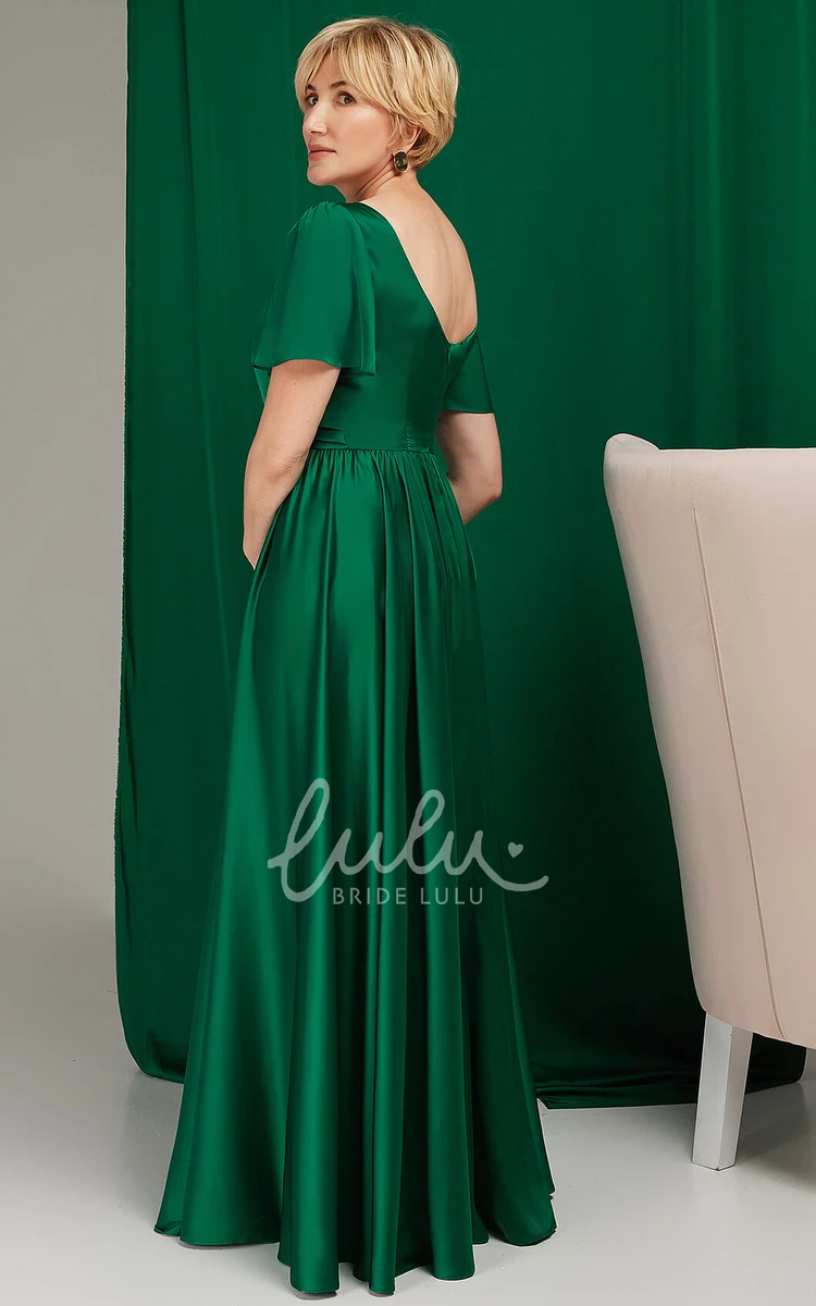 Simple Satin A Line Mother of the Bride Dress with Bateau Neckline and Split Front Formal Dress