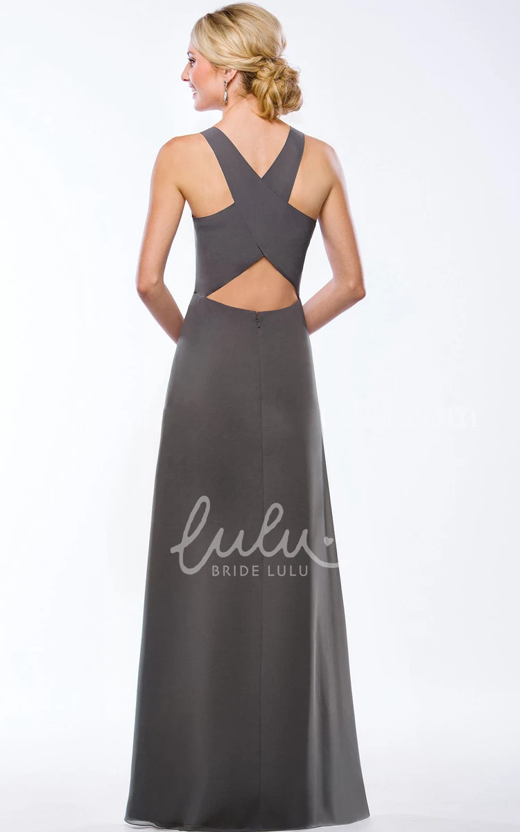 Sleeveless A-Line Keyhole Back Bridesmaid Dress with Floor-Length